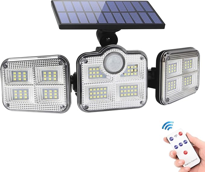 Foco Solar Exterior 3 Cabezas Sensor Movimiento 270